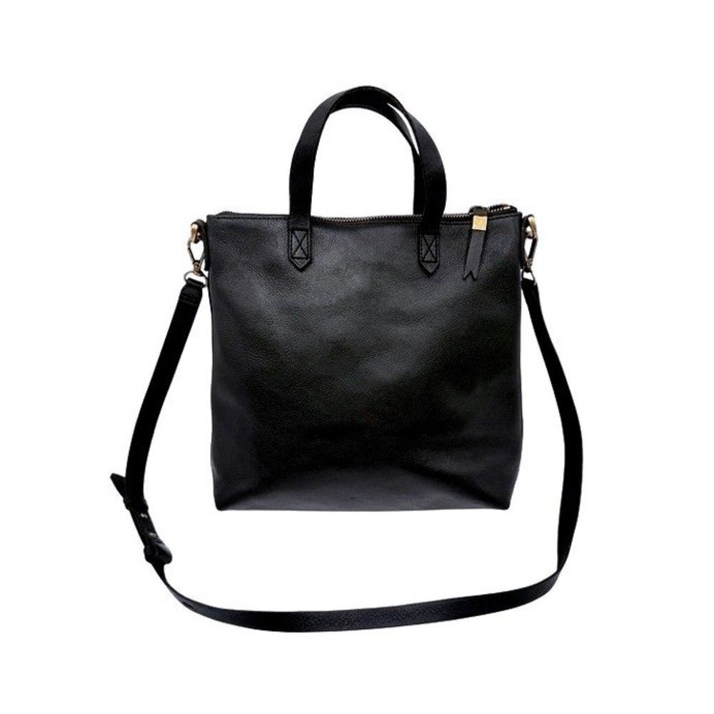 Madewell Transport Zip-Top Crossbody Tote Bag Black Leather Shoulder Bag